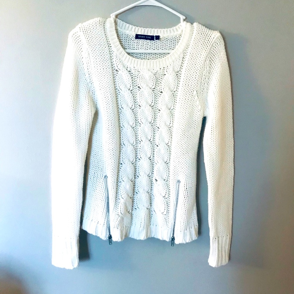 Brave Soul White Cable knit Sweater